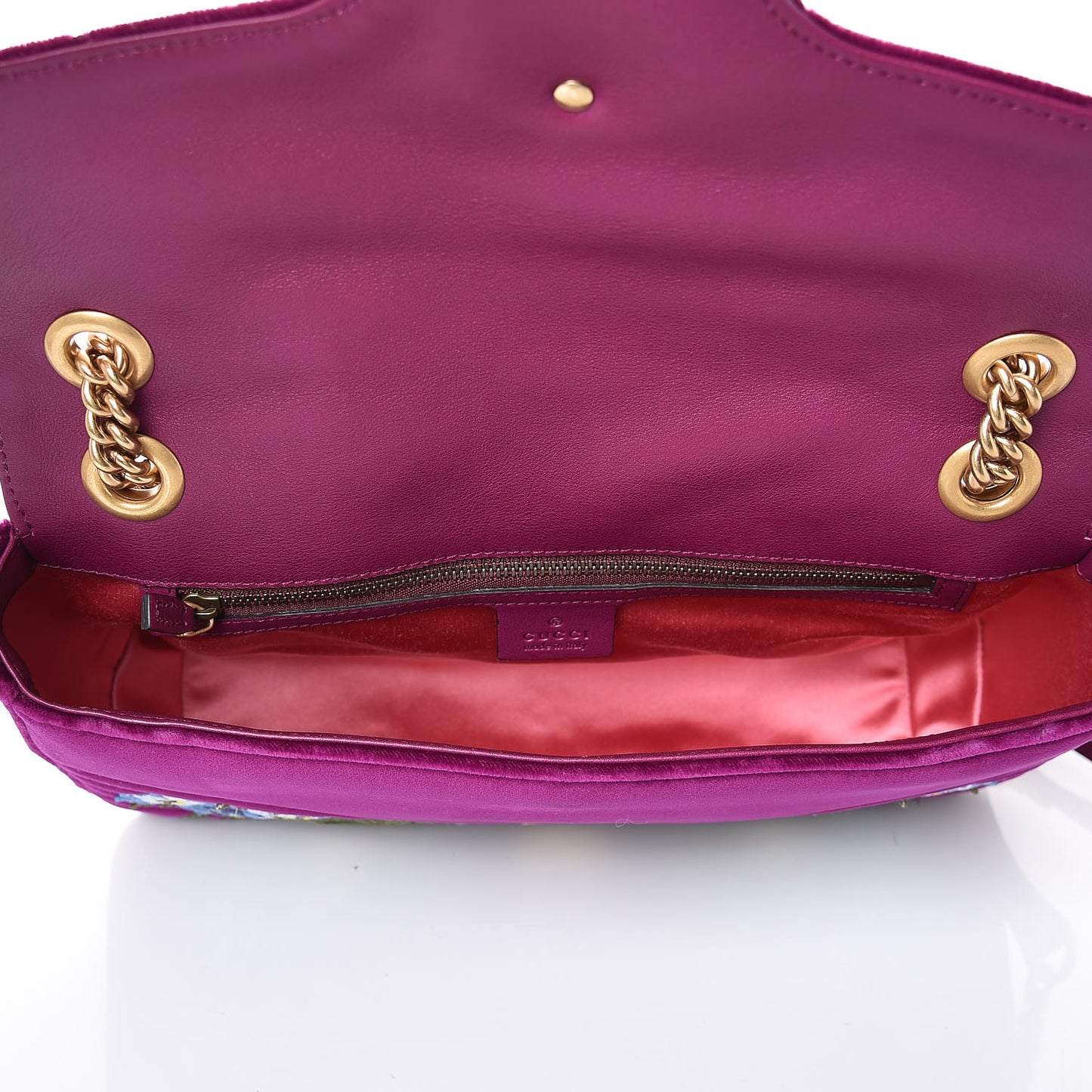 Velvet Matelasse Loved Embroidered Medium GG Marmont Shoulder Bag Fuchsia Violet Cyclamen