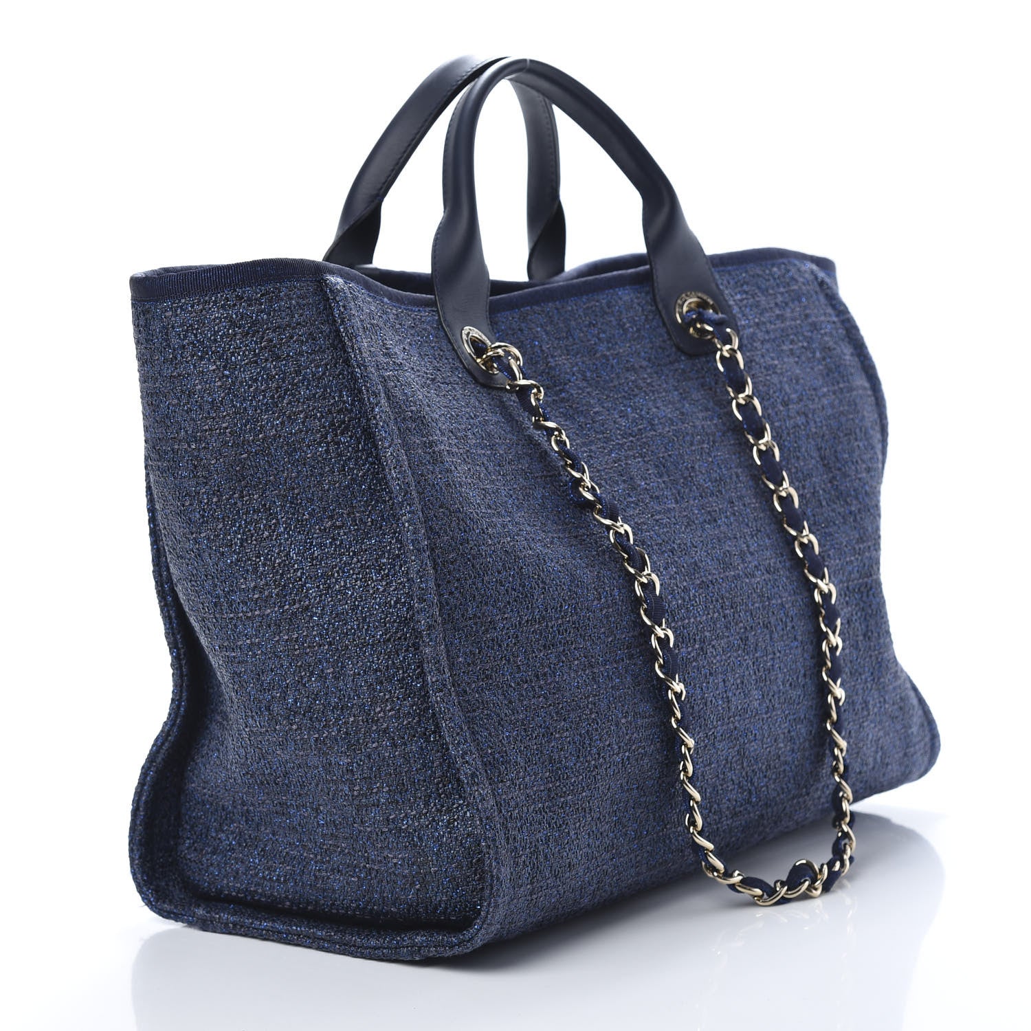 Chanel Lurex Canvas Medium Deauville Tote Navy Blue 2 of 9