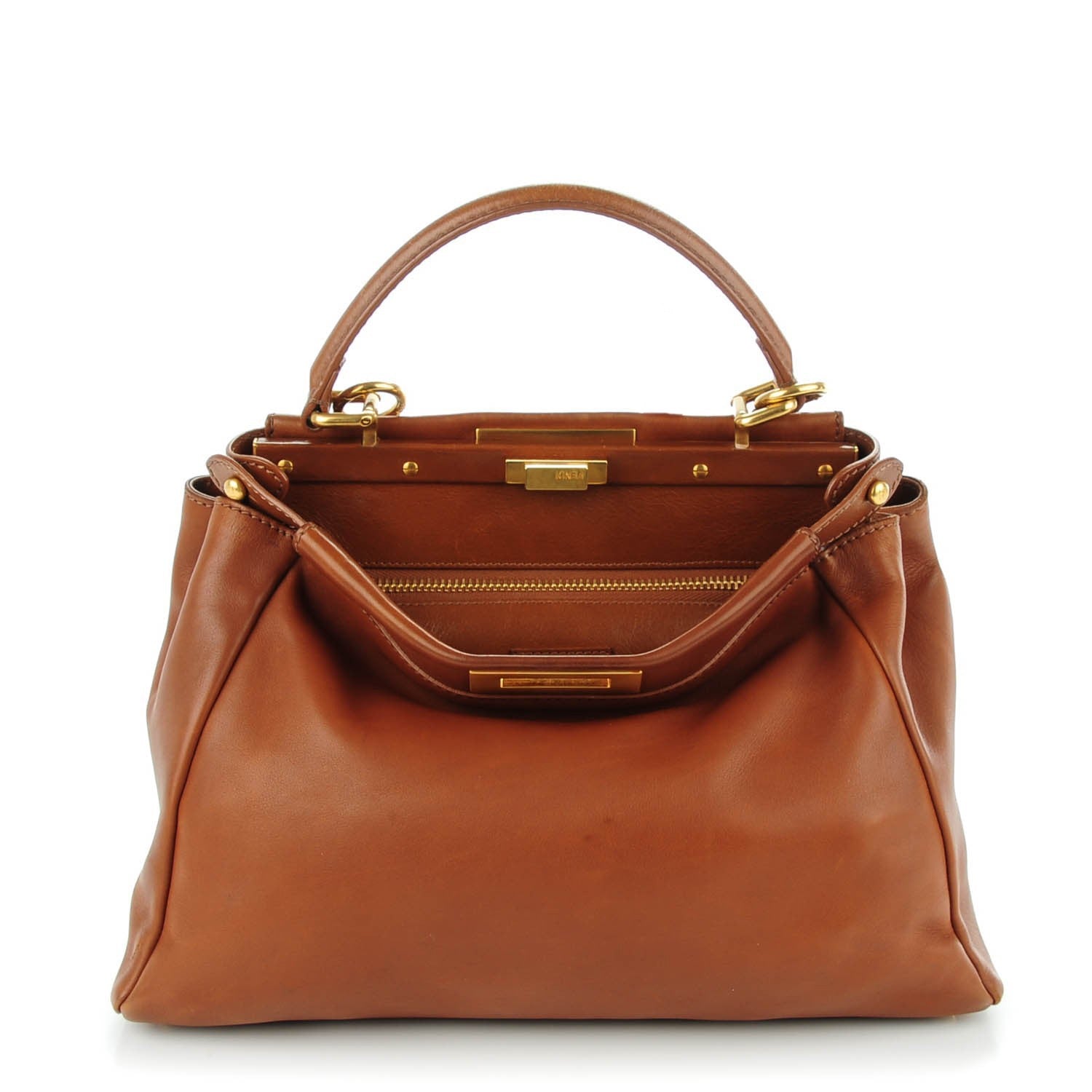 Fendi Vitello Saddle Medium Peekaboo Iconic Satchel Siena 1 of 8