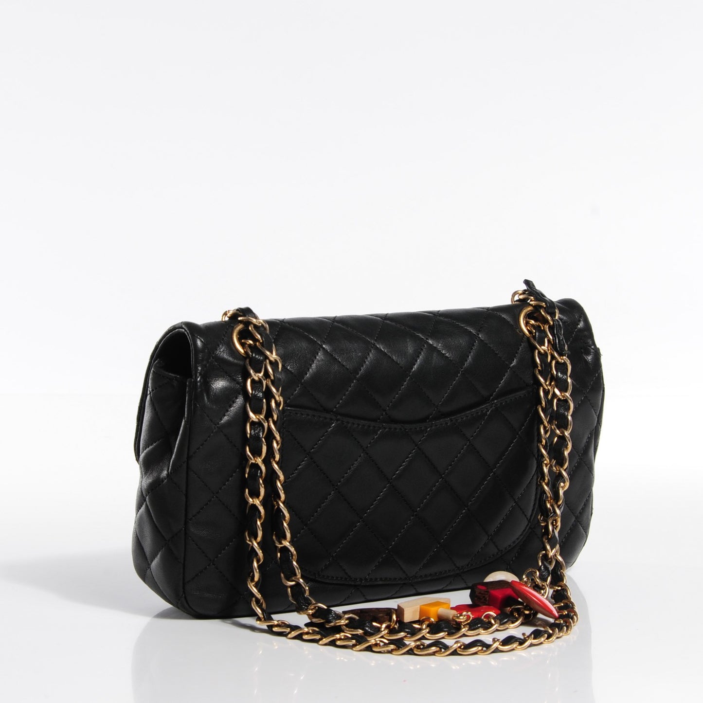 Lambskin Quilted Cruise Charm Medium Single Flap Black