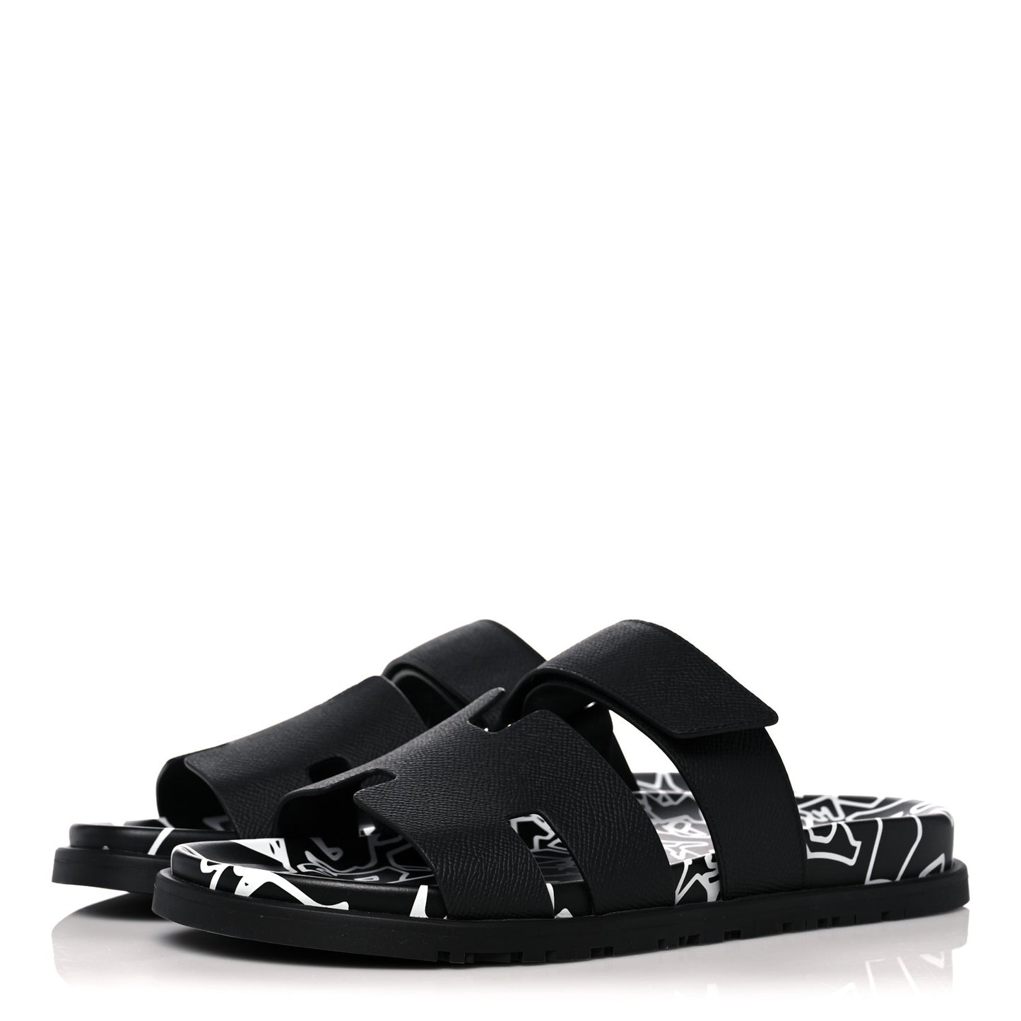 Epsom Calfskin Graff Hermes Mens Chypre Sandals 41 Black