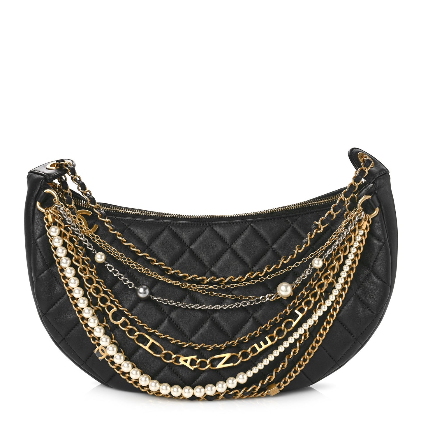 Lambskin Quilted All About Chains Hobo Black