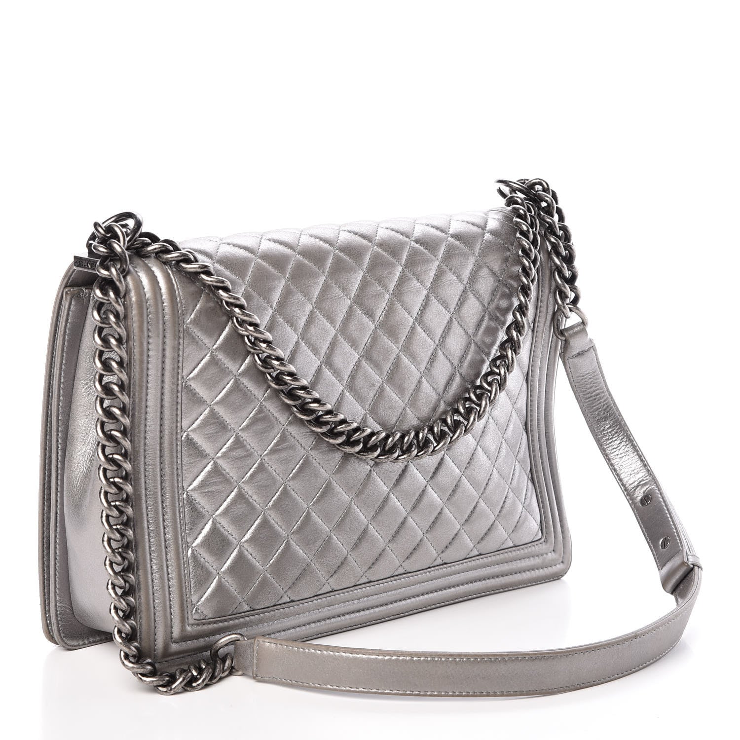Chanel Metallic Calfskin Quilted Large Boy Flap Silver 4 of 10