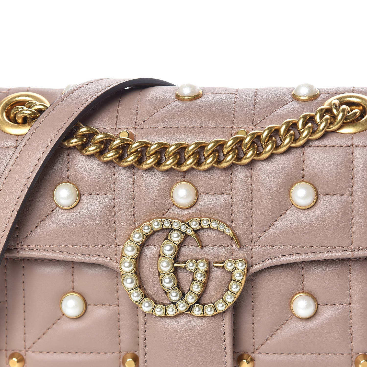 Gucci Calfskin Matelasse Studded Mini Pearly GG Marmont Shoulder Bag Porcelain Rose 10 of 10
