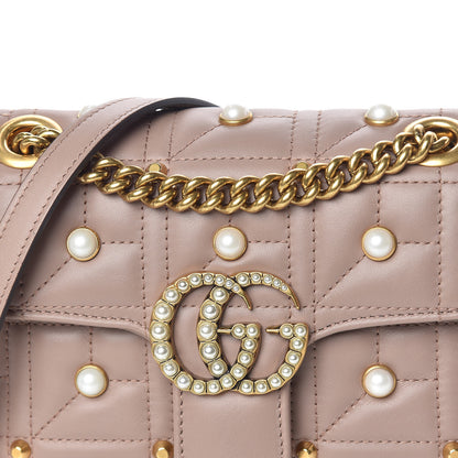 Gucci Calfskin Matelasse Studded Mini Pearly GG Marmont Shoulder Bag Porcelain Rose 10 of 10