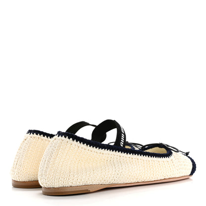 Miu Miu Cotton Crochet Knit Ballerina Flats 39 Avorio Blue 10 of 18