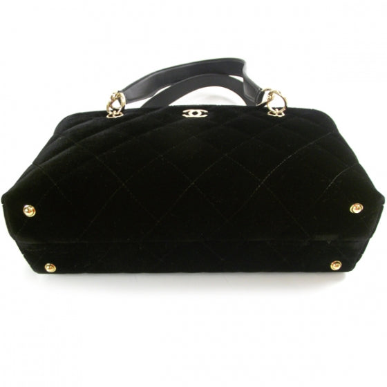 Velvet Quilted Shoulder Bag Black