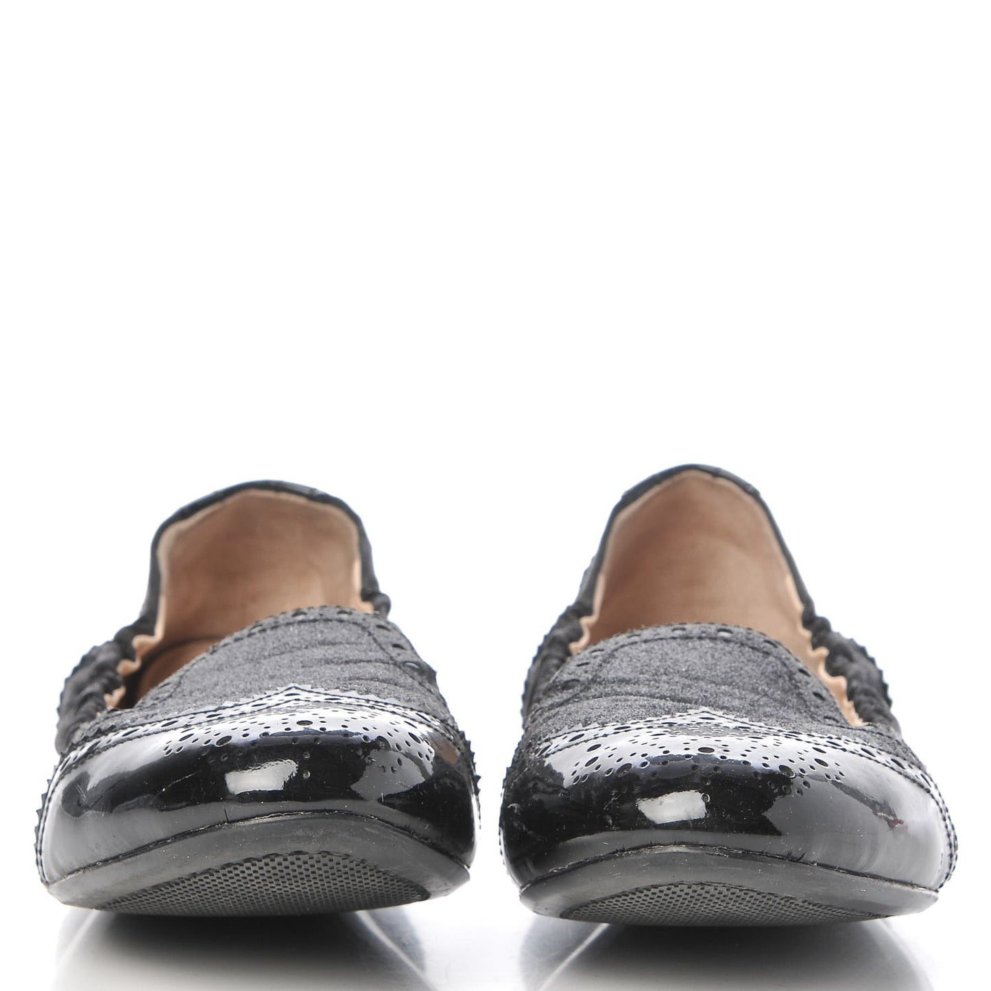 Suede Vernice Glitter Smoking Oxford Ballet Flats 37.5 Black