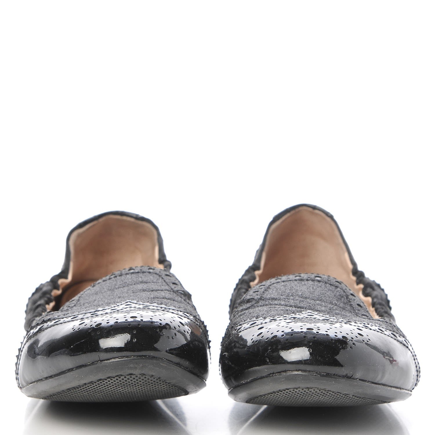 Prada Suede Vernice Glitter Smoking Oxford Ballet Flats 37.5 Black 2 of 10