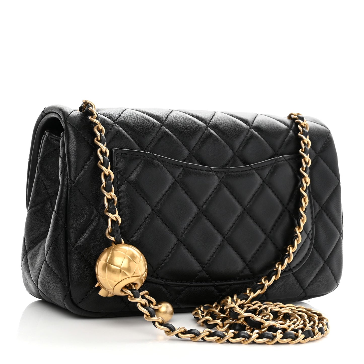 Lambskin Quilted Mini Rectangular Pearl Crush Flap Black
