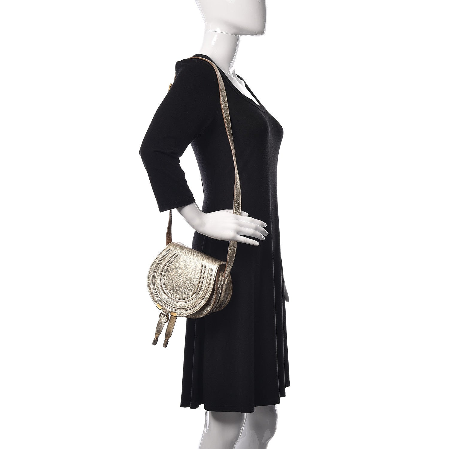 Chloe Metallic Calfskin Mini Marcie Round Crossbody Bag Gold 2 of 13