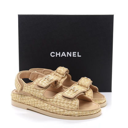 Chanel Braided Fabric Velcro Dad Sandals 36.5 Beige 10 of 10