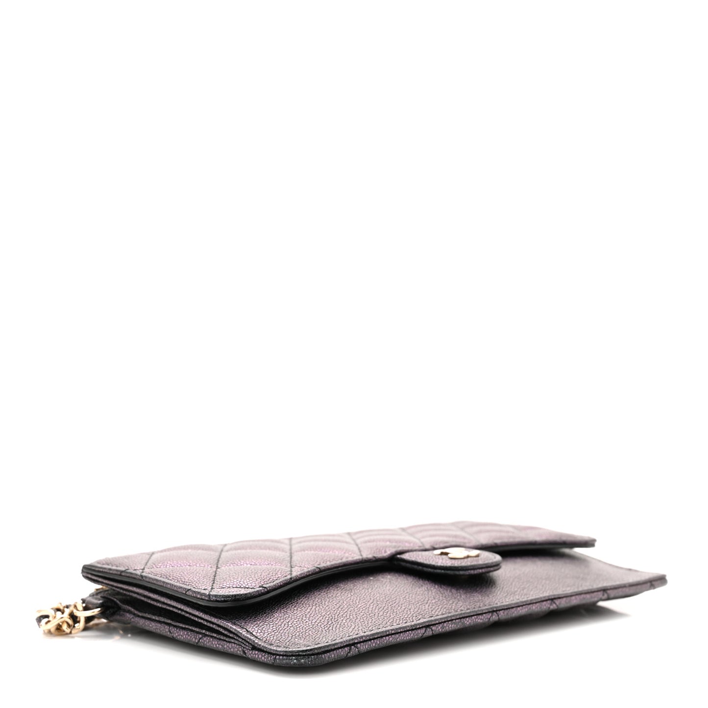 Iridescent Caviar Quilted Classic Pouch With Handle Black