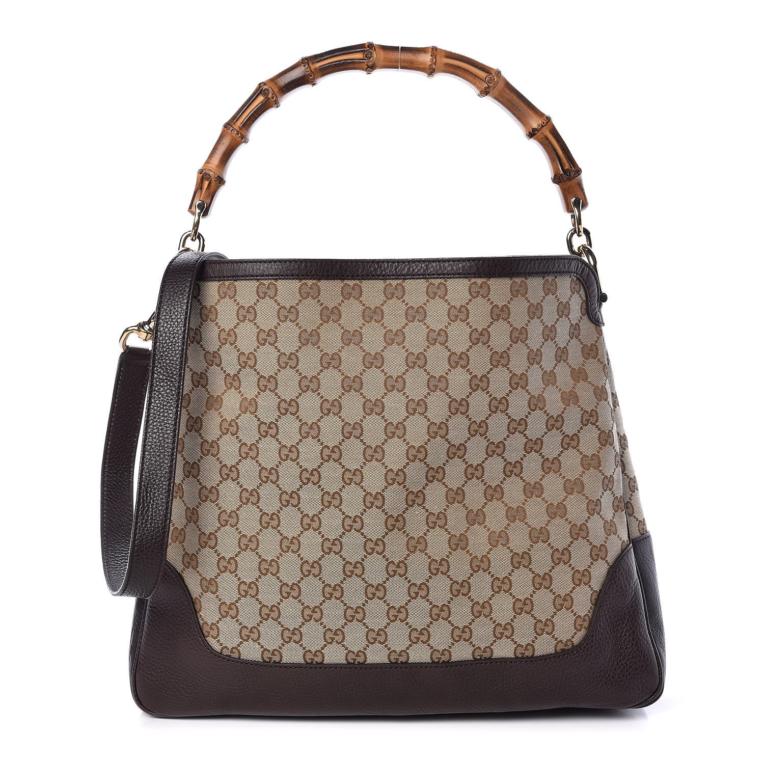 Gucci Monogram Medium Diana Bamboo Shoulder Bag Dark Brown 1 of 9