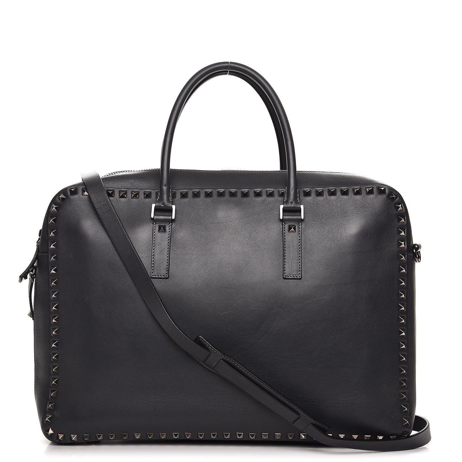 Valentino Garavani Mens Calfskin Rockstud Briefcase Grey 1 of 12