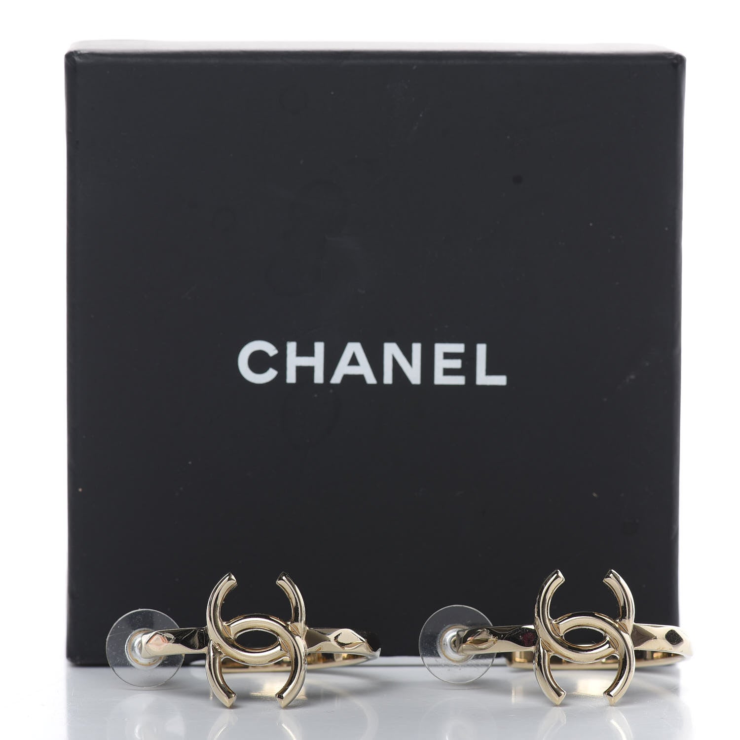 Chanel Metal Textured CC Hoop Earrings Gold 5 of 5