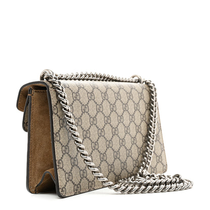 Gucci GG Supreme Monogram Suede Crystal Small Dionysus Shoulder Bag Beige Ebony Taupe 3 of 12
