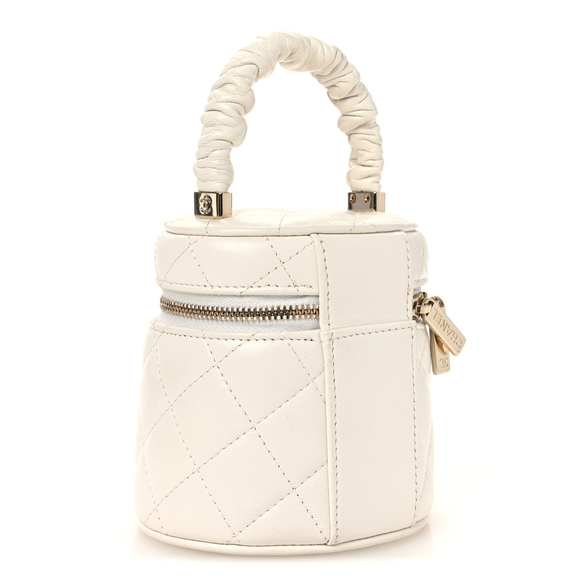 Chanel Lambskin Quilted Ruched Handle Vanity Case White 2 of 10