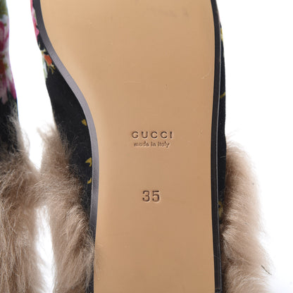 Gucci Velvet Fur Floral Womens Princetown Slippers 35 Black 6 of 7