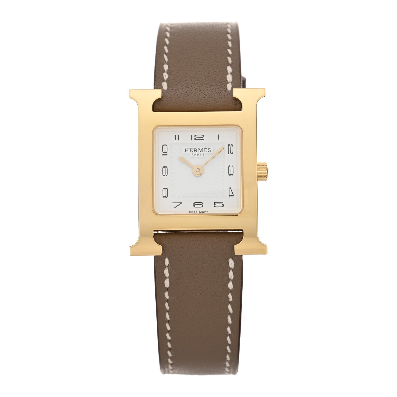 Hermes Stainless Steel Swift 21mm Heure H Hour Quartz Watch Etoupe 1 of 5