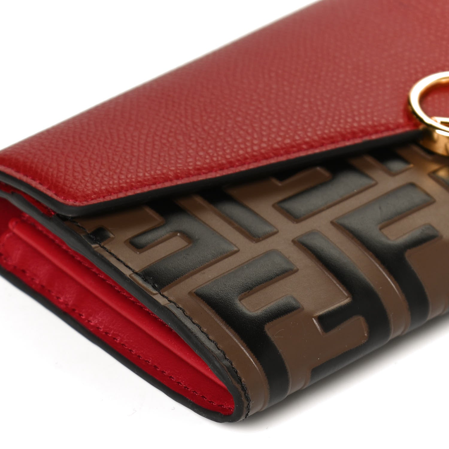 Fendi Vitello Cruise F is Fendi Bi-Color FF 1974 Embossed Continental Envelope Wallet Maya Black Fragola 9 of 11
