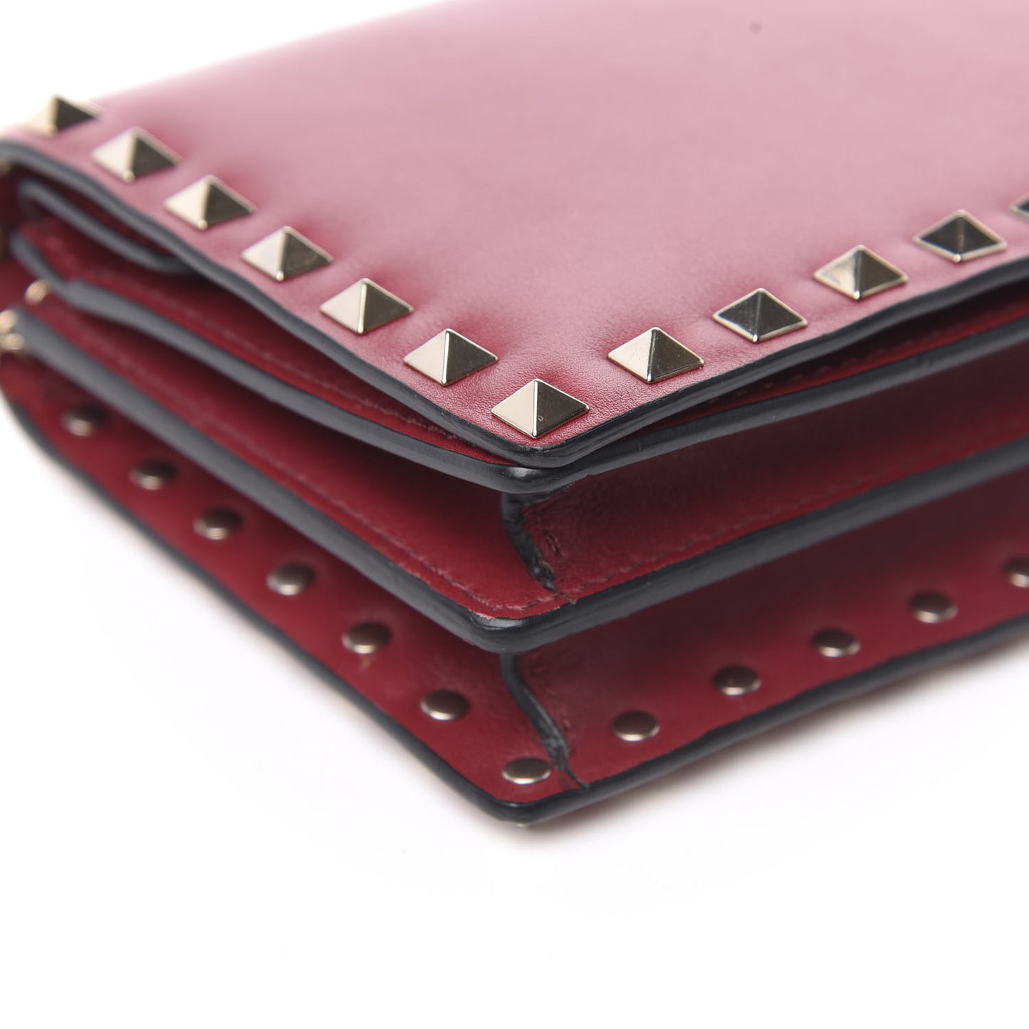 Calfskin Rockstud Wallet on Chain Red