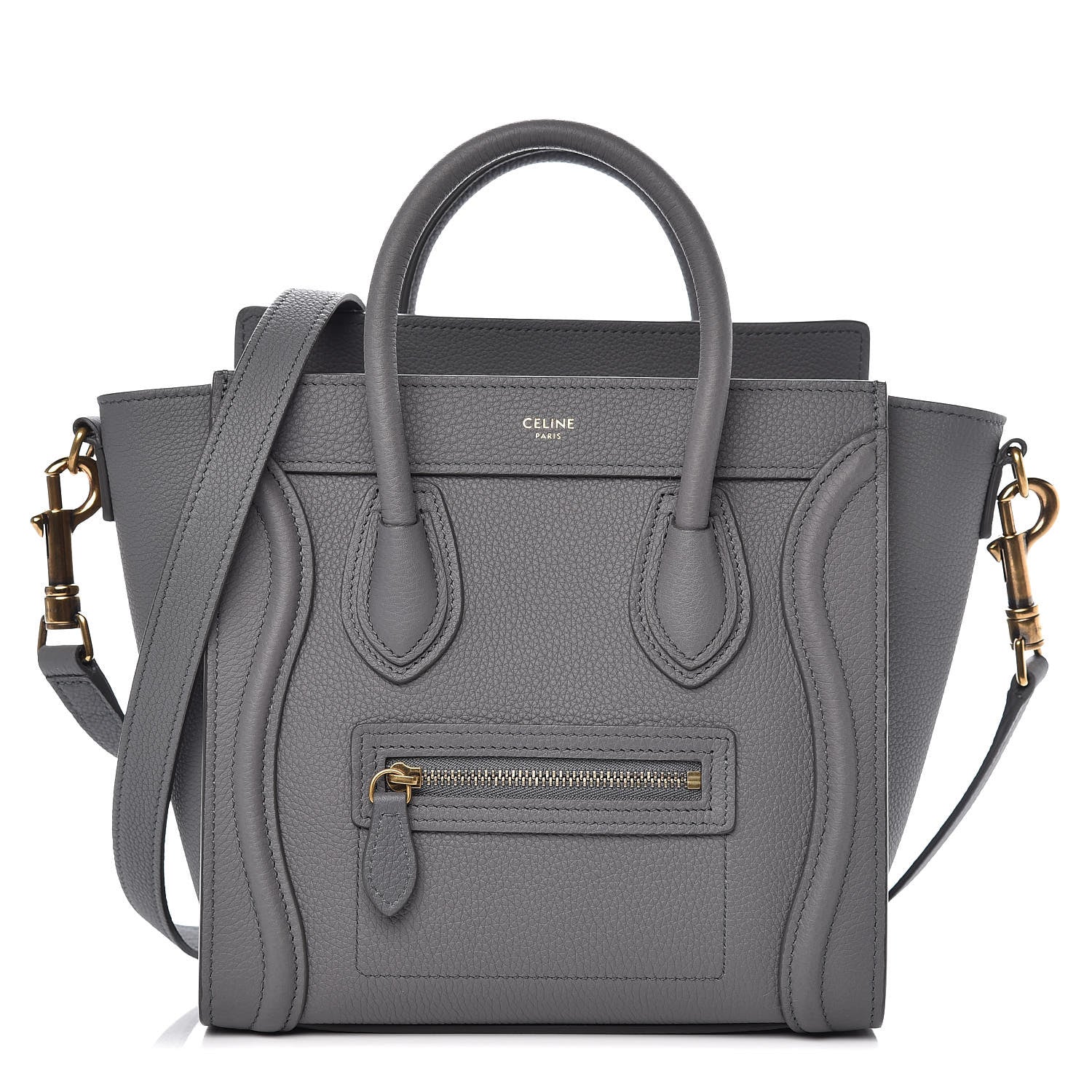 Celine Drummed Calfskin Nano Luggage Kohl 1 of 10