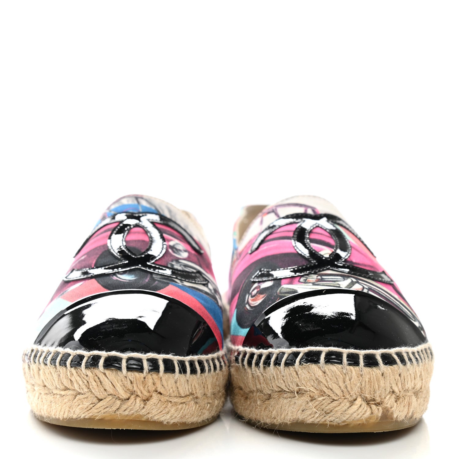 Chanel Fabric Patent CC Espadrilles 37 Multicolor Black 2 of 12