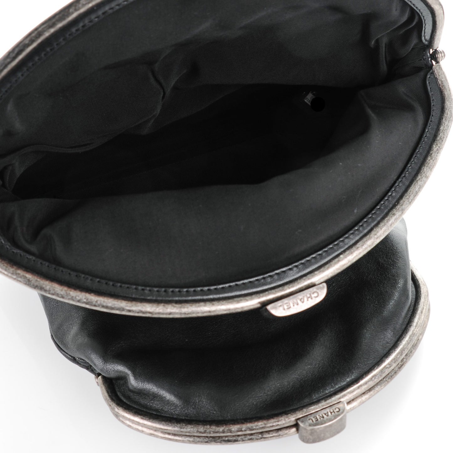 Lambskin Quilted Frame Clasp Flap Clutch Black