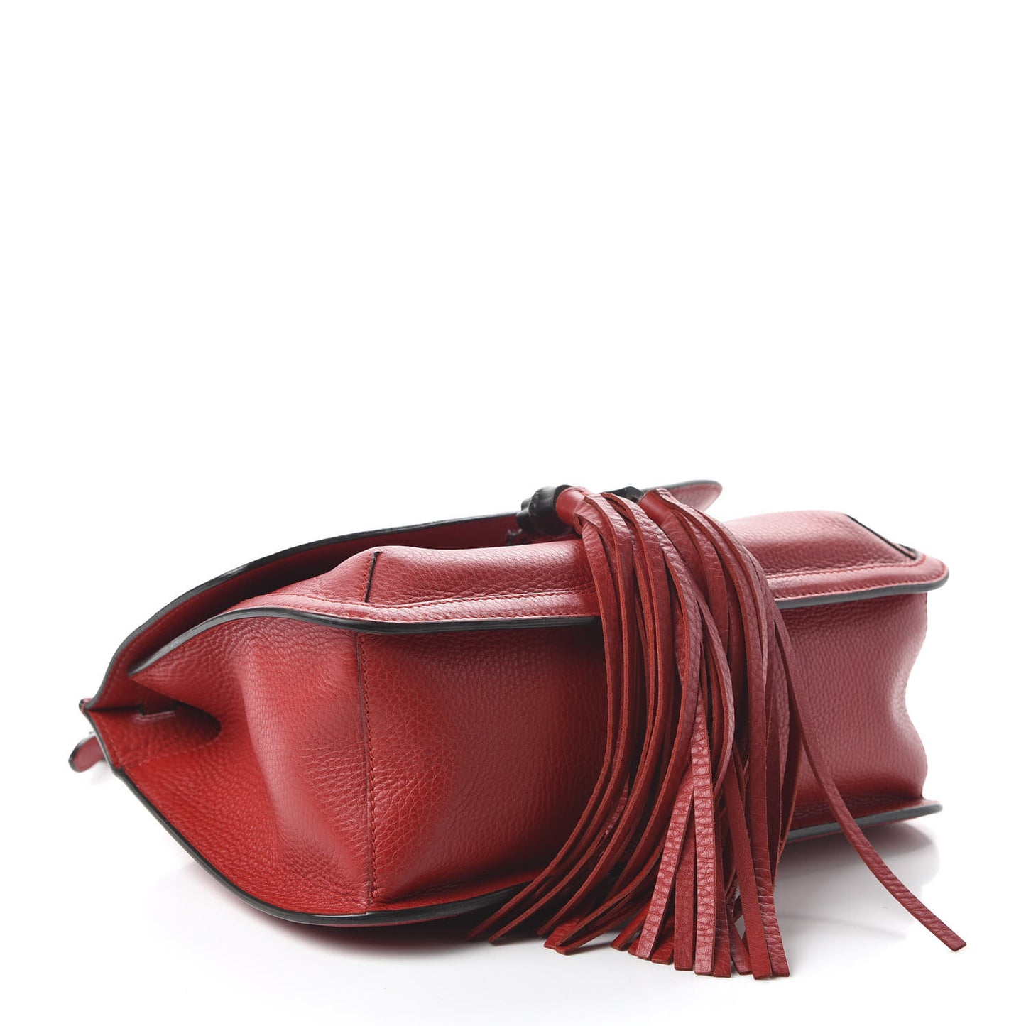 Pebbled Calfskin Medium Bamboo Daily Flap Shoulder Bag Red