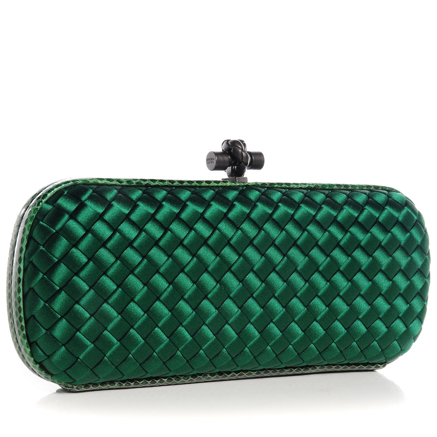 BOTTEGA VENETA Satin Intreccio Impero Ayers Stretch Knot Clutch Emerald