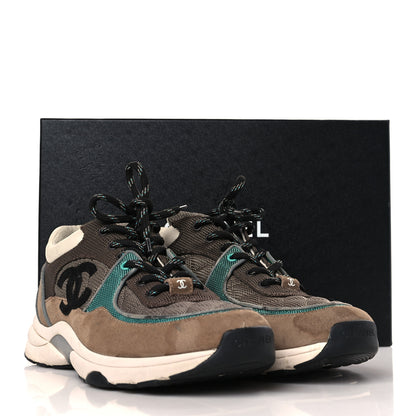 Chanel Nylon Calfskin Suede Womens CC Sneakers 40.5 Brown Green 12 of 12