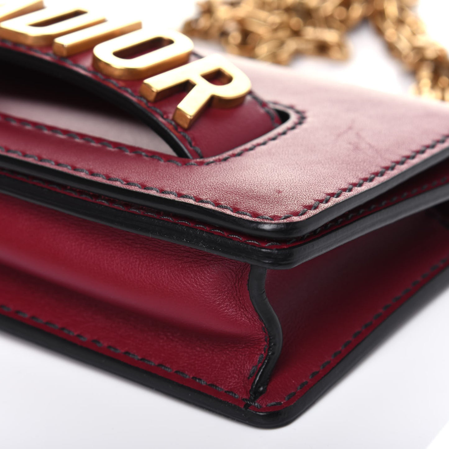 Calfskin Mini J'Adior Chain Flap Bag Red