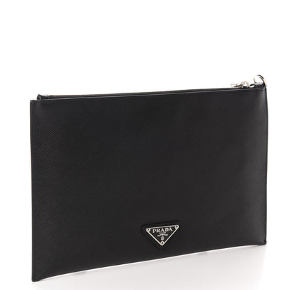 Prada Saffiano Patch Logo Clutch Black Arancio 3 of 7