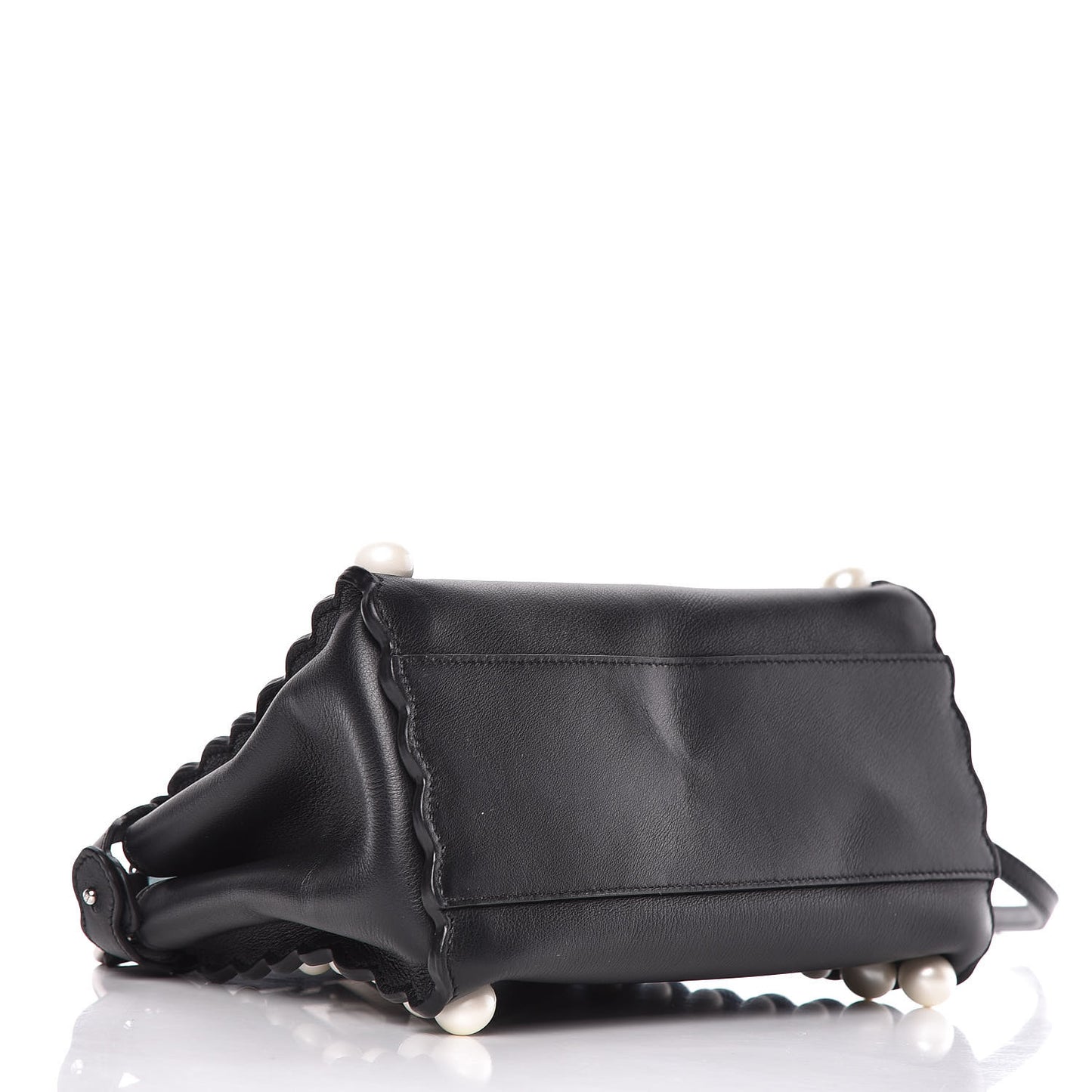 Vitello Seta Shiny Nappa Pearl Scallopped Studded Mini Peekaboo Iconic Satchel Black