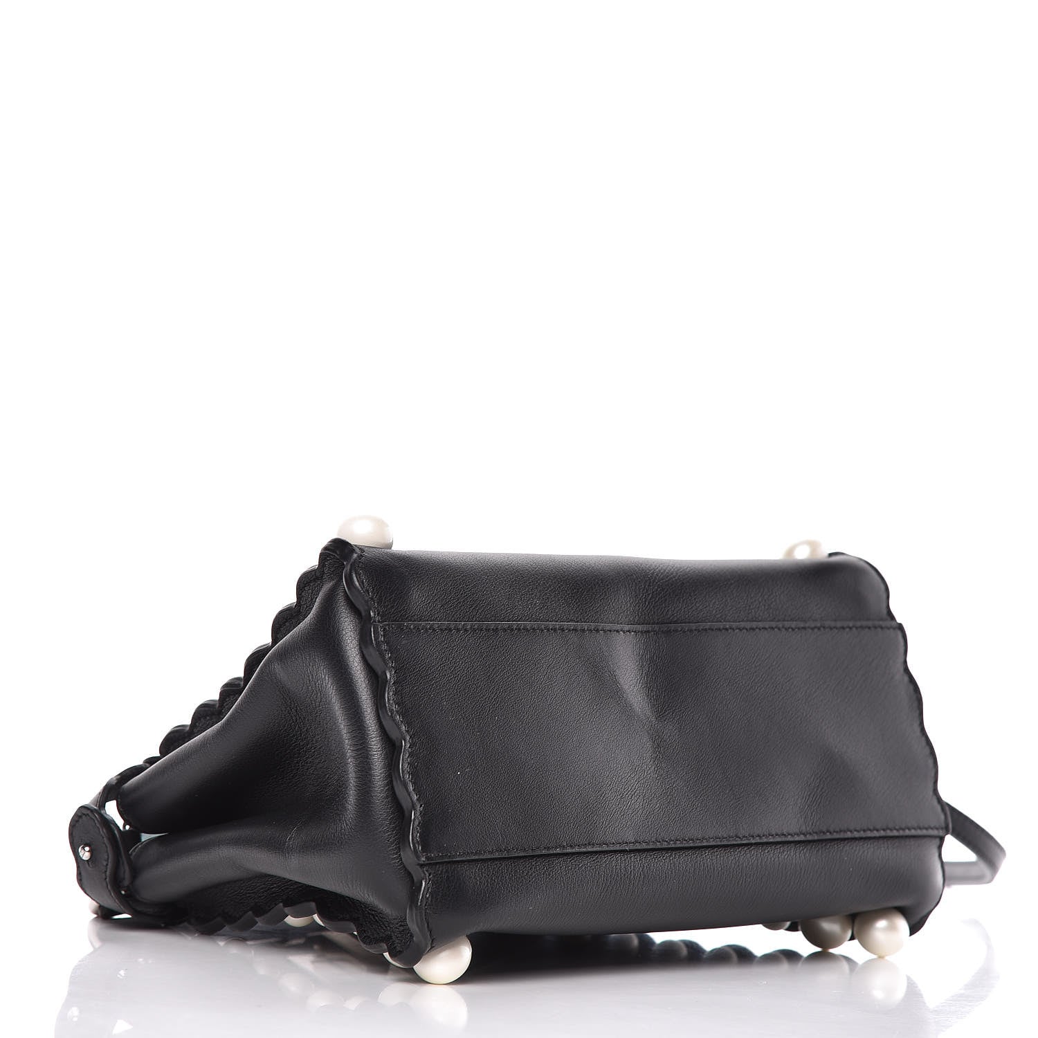 Fendi Vitello Seta Shiny Nappa Pearl Scallopped Studded Mini Peekaboo Iconic Satchel Black 4 of 13