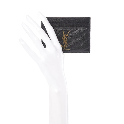 Saint Laurent Grain De Poudre Matelasse Chevron Monogram Credit Card Case Black 2 of 7