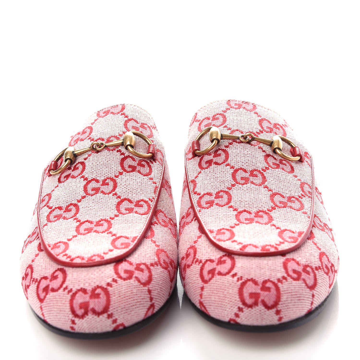 Gucci Canvas GG Monogram Horsebit Womens Princetown Slippers 37.5 Gardenia Hibiscus Red 5 of 11
