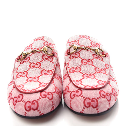 Gucci Canvas GG Monogram Horsebit Womens Princetown Slippers 37.5 Gardenia Hibiscus Red 5 of 11