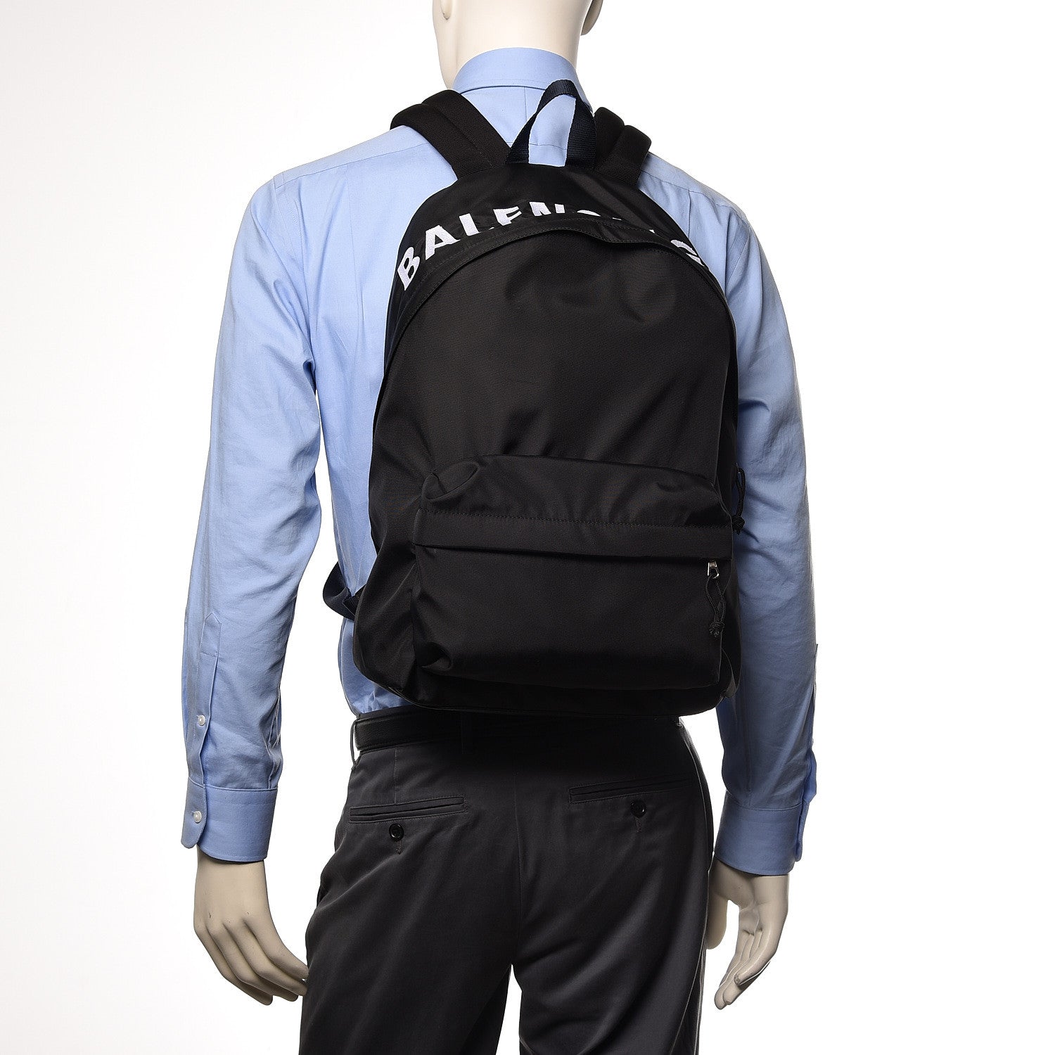 Balenciaga Sport Nylon Logo Embroidered S Wheel Backpack Black White 2 of 10