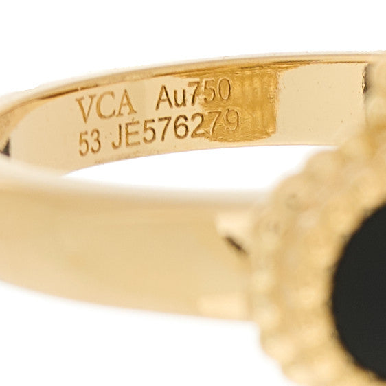 18K Yellow Gold Diamond Black Onyx Vintage Alhambra Ring 53 6.25