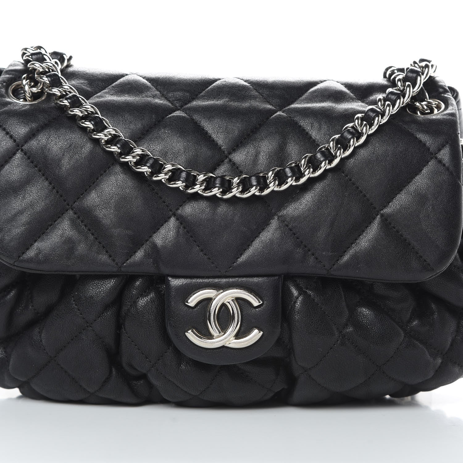Chanel Washed Lambskin Quilted Medium Chain Around Messenger Black 8 of 15
