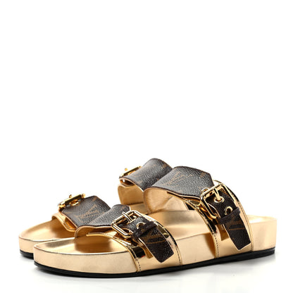 Louis Vuitton Patent Calfskin Monogram Bom Dia Mule Sandals 35 Gold 3 of 11
