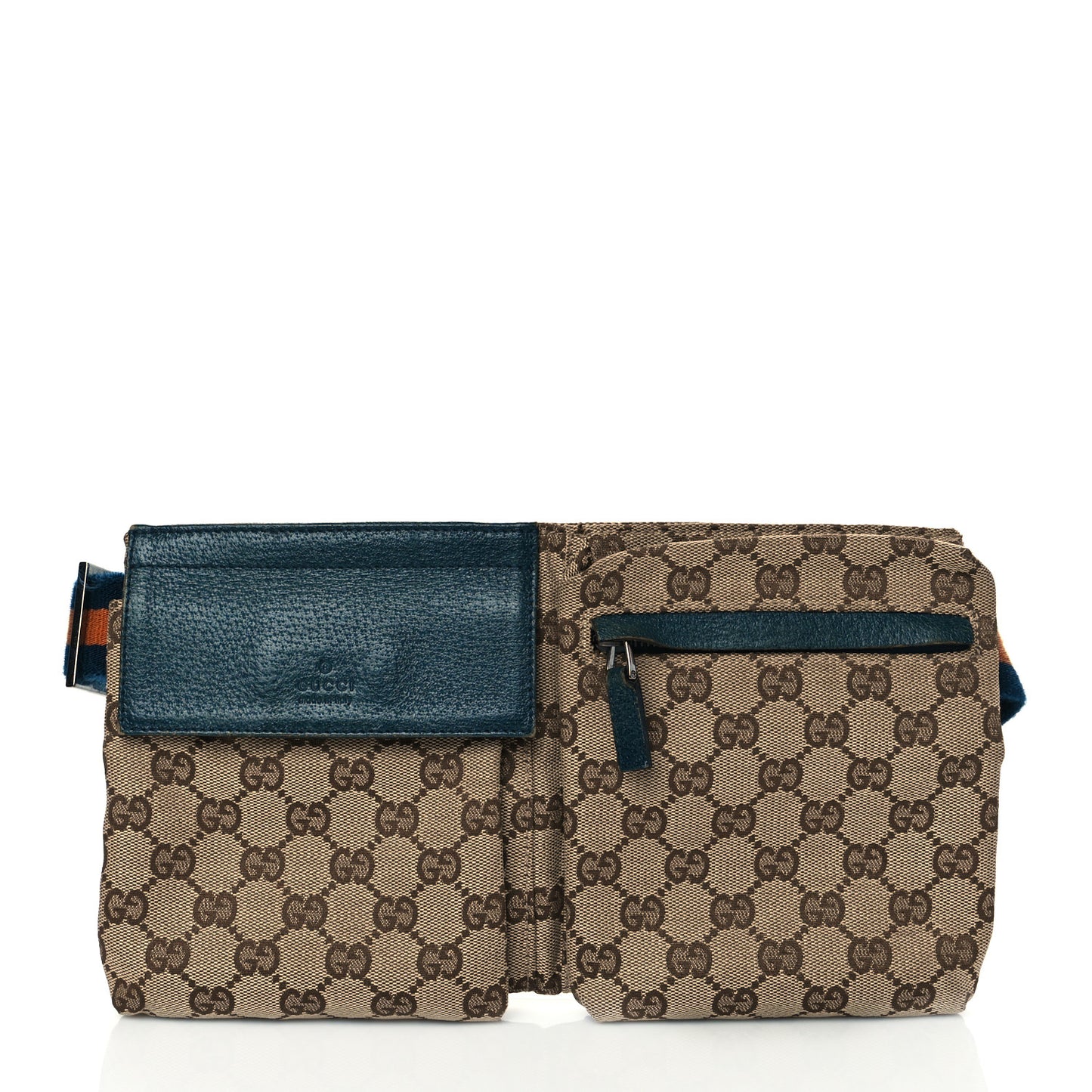 GG Monogram Web Double Pocket Belt Bag Navy