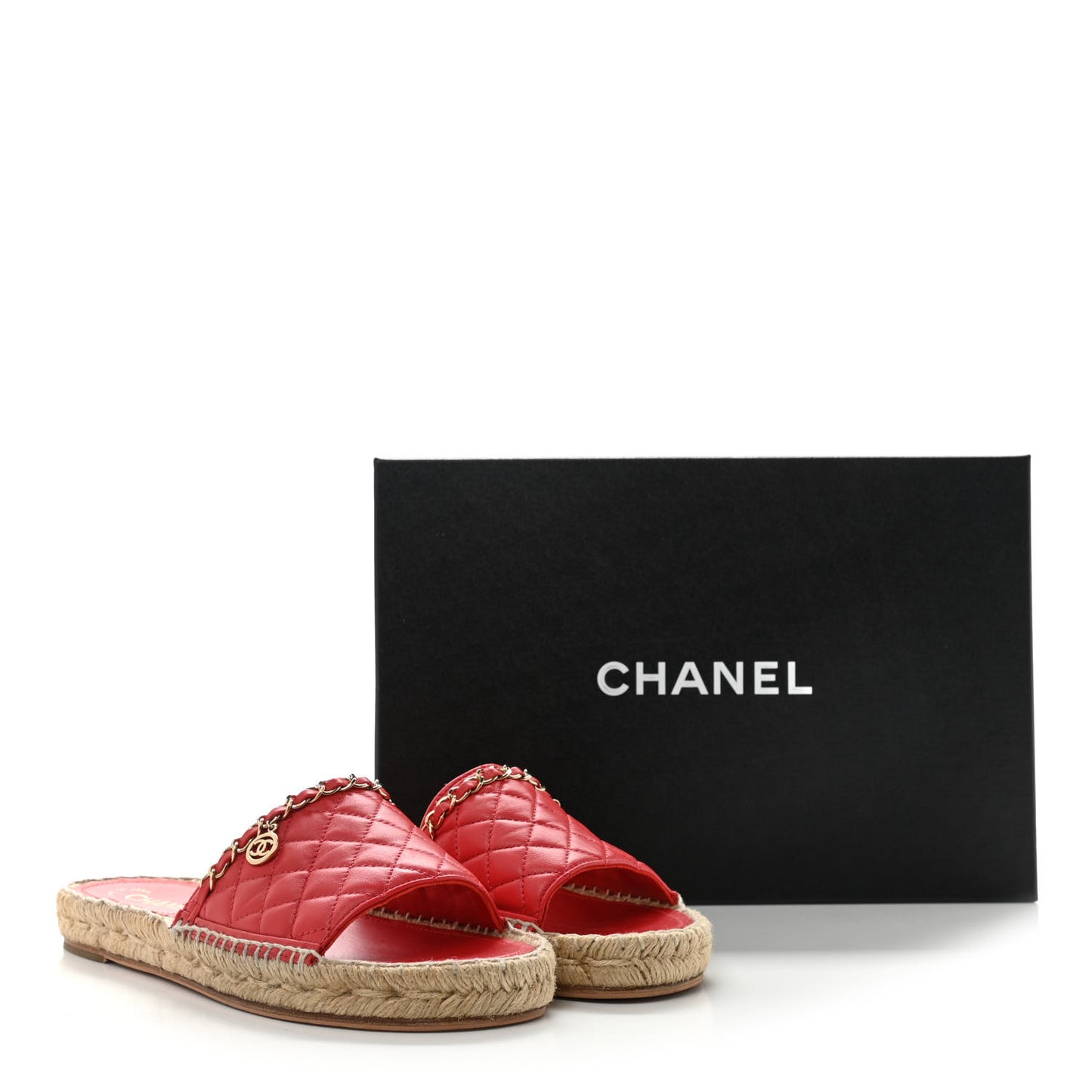 Lambskin Quilted CC Espadrille Slip On Sandals 39 Red