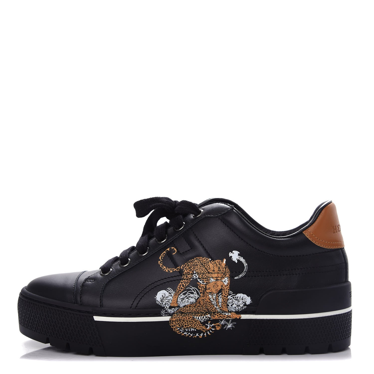 Hermes Calfskin Womens Jungle Love Voltage Sneakers 37.5 Black 1 of 11