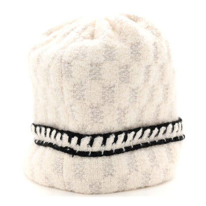 Chanel Cashmere Wool Silk CC Beanie Hat White Grey Black 4 of 8