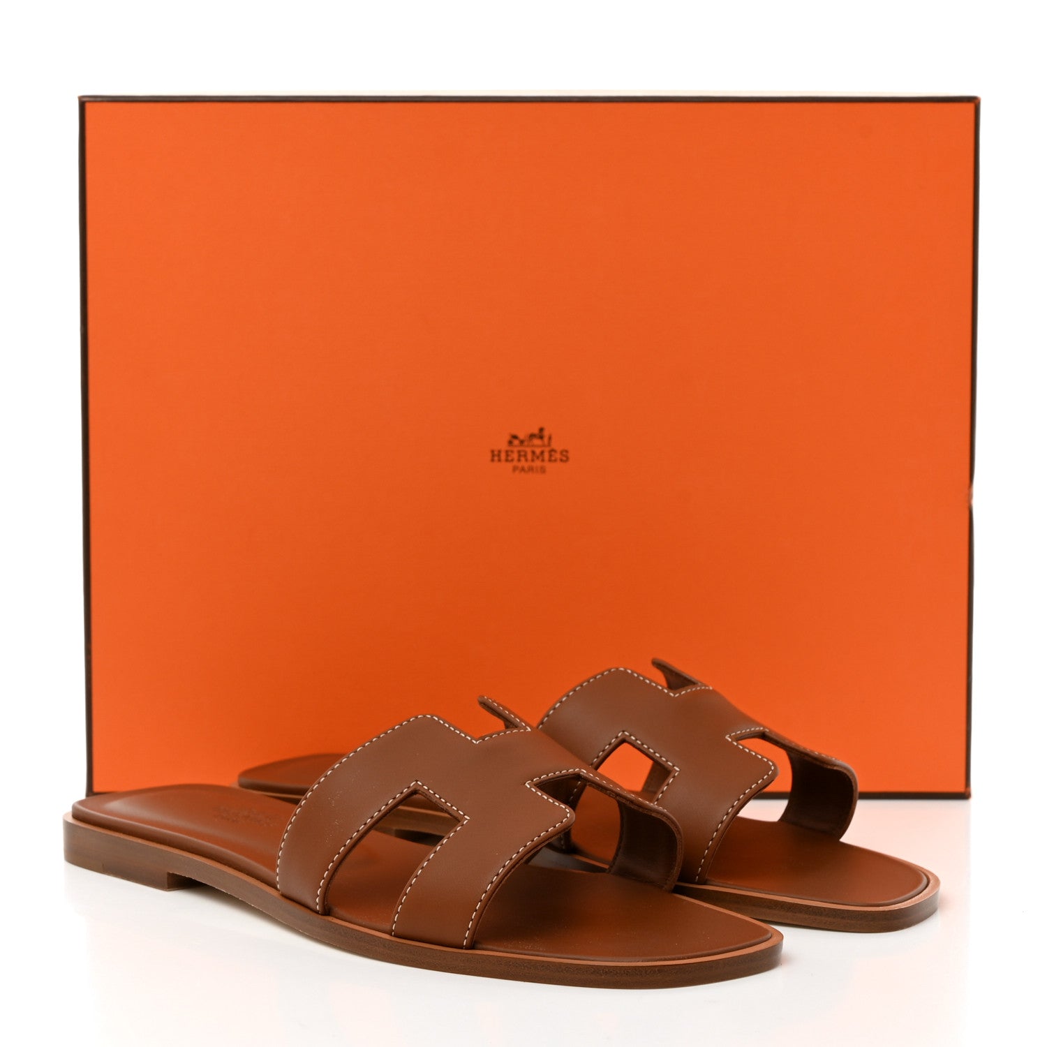 Hermes Box Calfskin Oran Sandals 37 Gold 9 of 9