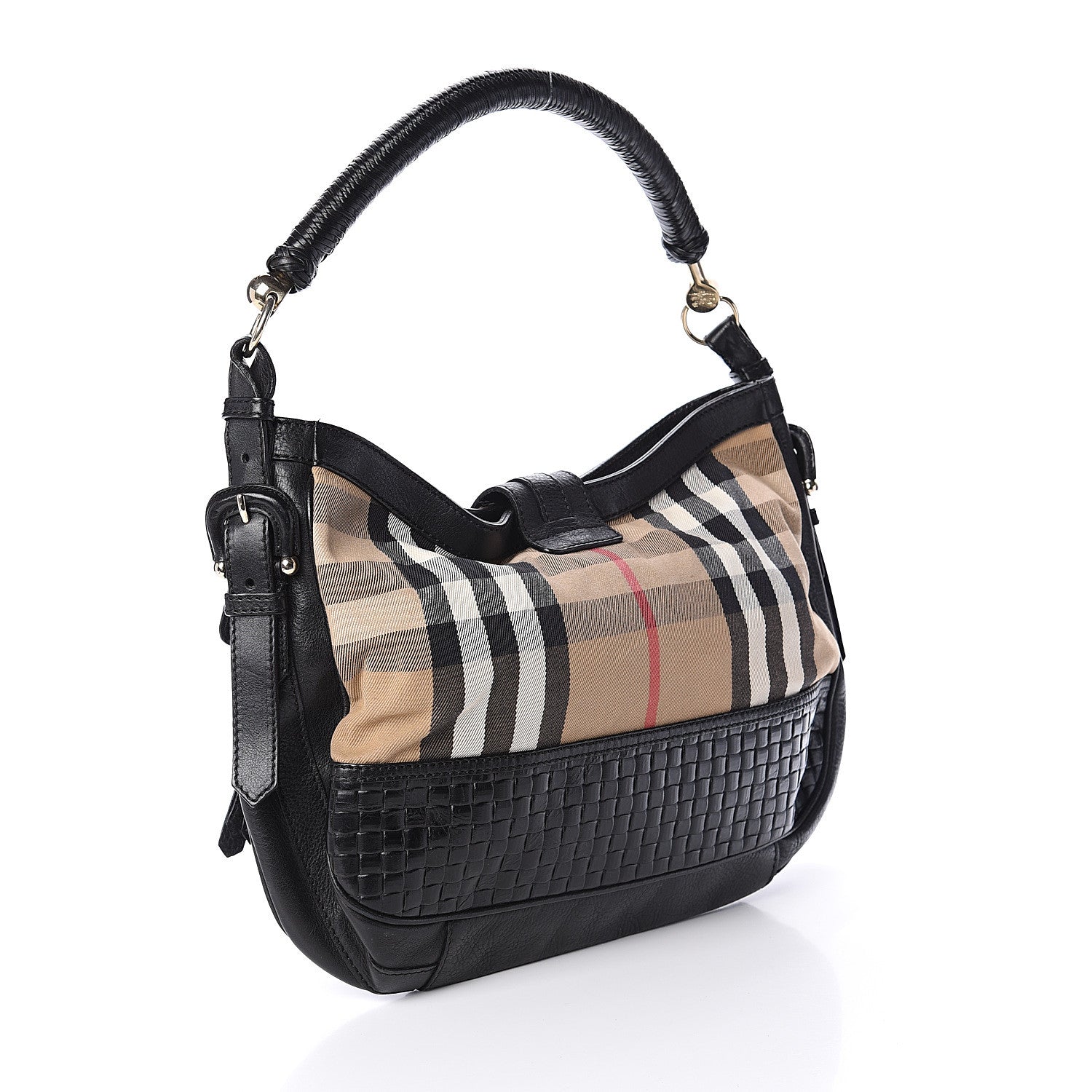 Burberry House Check Woven Calfskin Pocket Hobo Black 2 of 8