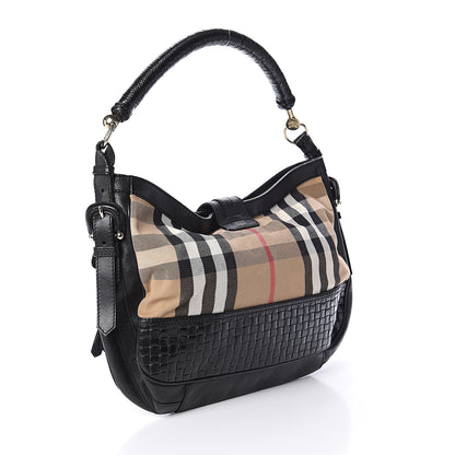 Burberry House Check Woven Calfskin Pocket Hobo Black 2 of 8